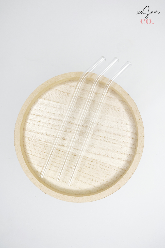 Bent Reusable Clear Glass Drinking Straws