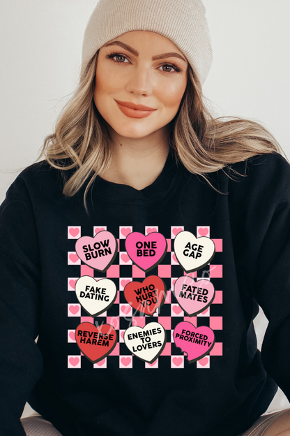 Romance Tropes Candy Heart Graphic Sweatshirt