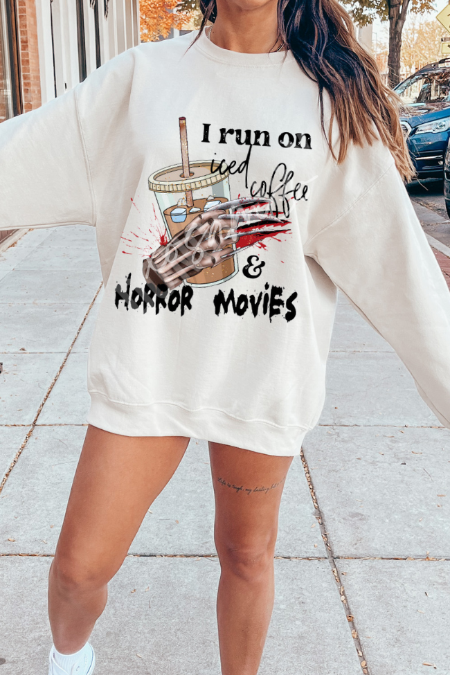 I Run On Iced Coffee & Horror Movies Graphic Top