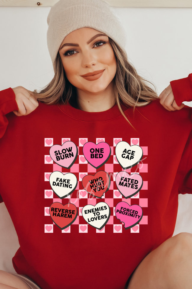 Romance Tropes Candy Heart Graphic Sweatshirt