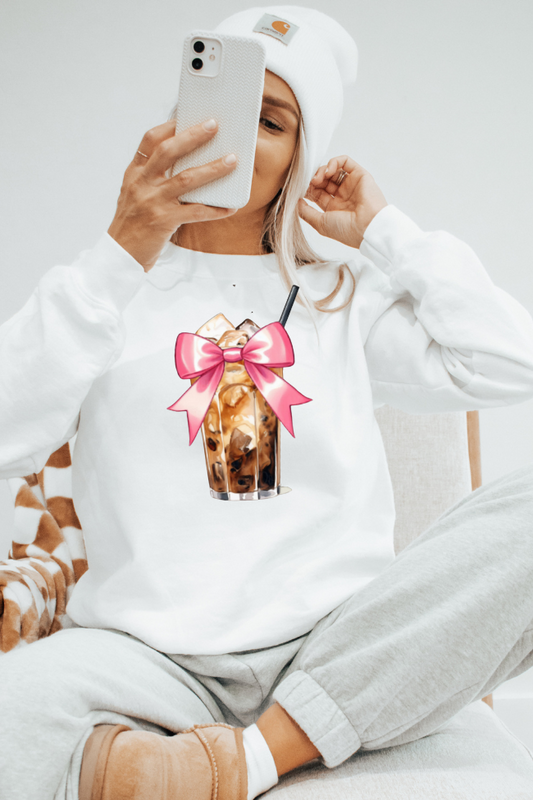 Iced Coffee Bow Graphic Sweatshirt