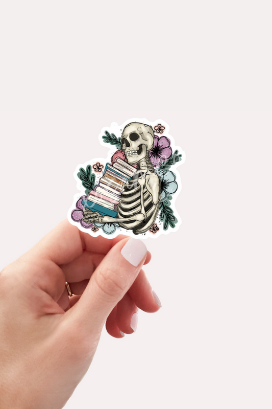 Skeleton Stacked Books Sticker