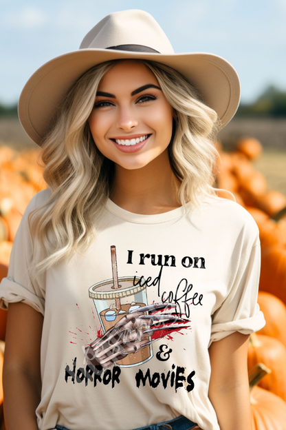 I Run On Iced Coffee & Horror Movies Graphic Top