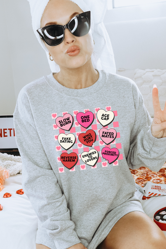 Romance Tropes Candy Heart Graphic Sweatshirt