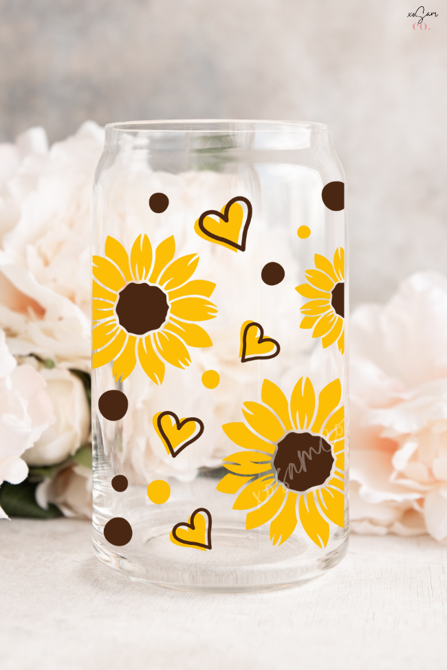 Sunflower Heart Glass Can