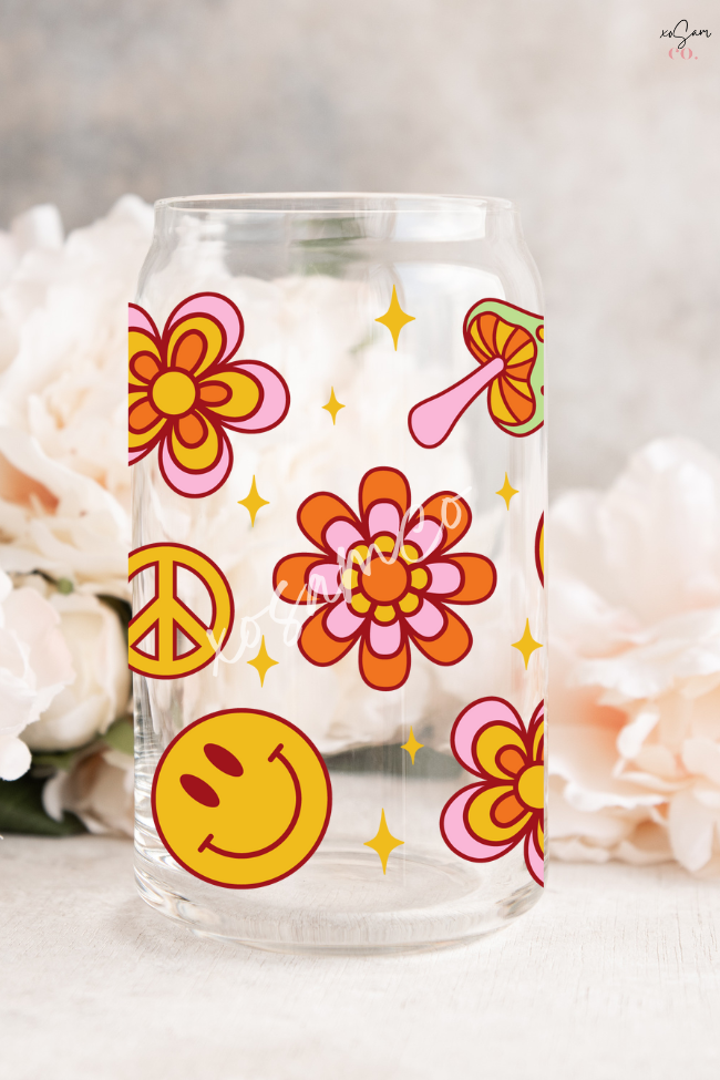 Floral Retro Glass Can