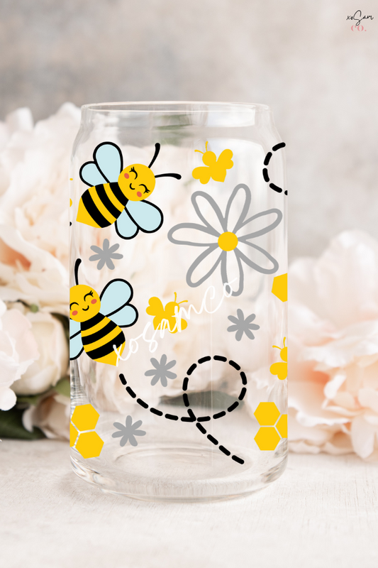 Happy Bees Glass Can