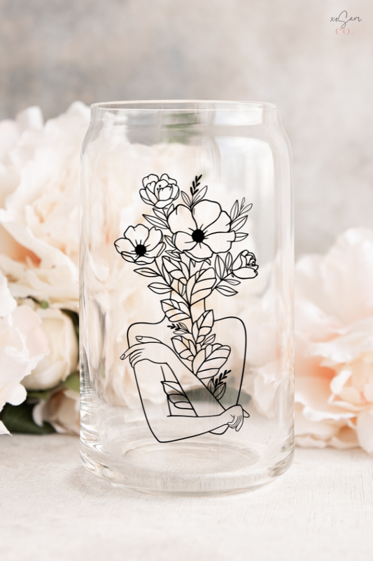 Floral Woman Glass Can