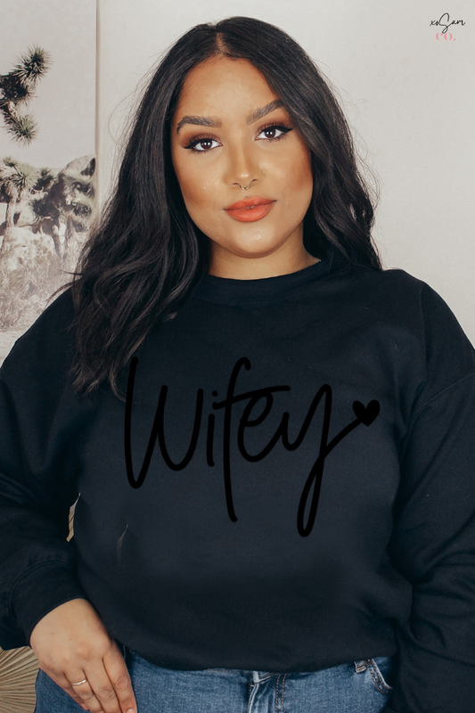 Wifey Puff Print Graphic Sweatshirt